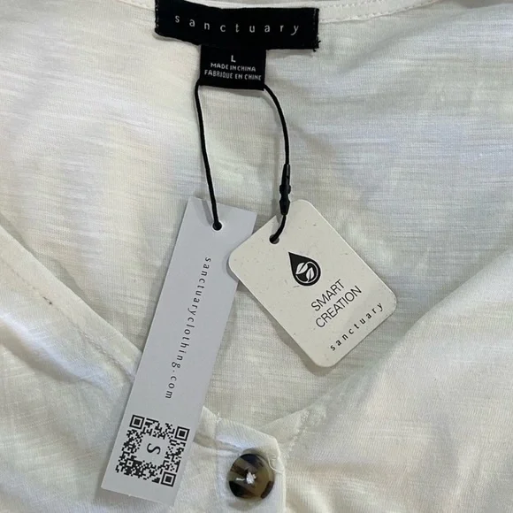 Sanctuary White V Neck Button Front Cap Sleeve Top Large NWT - Picture 5 of 5